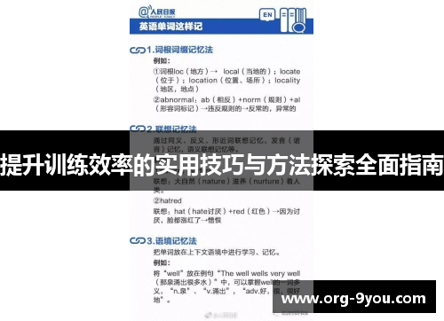 提升训练效率的实用技巧与方法探索全面指南
