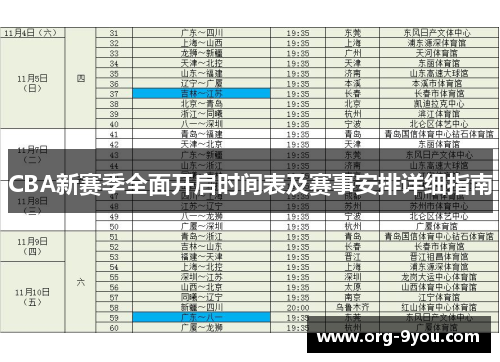 CBA新赛季全面开启时间表及赛事安排详细指南