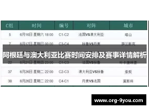 阿根廷与澳大利亚比赛时间安排及赛事详情解析